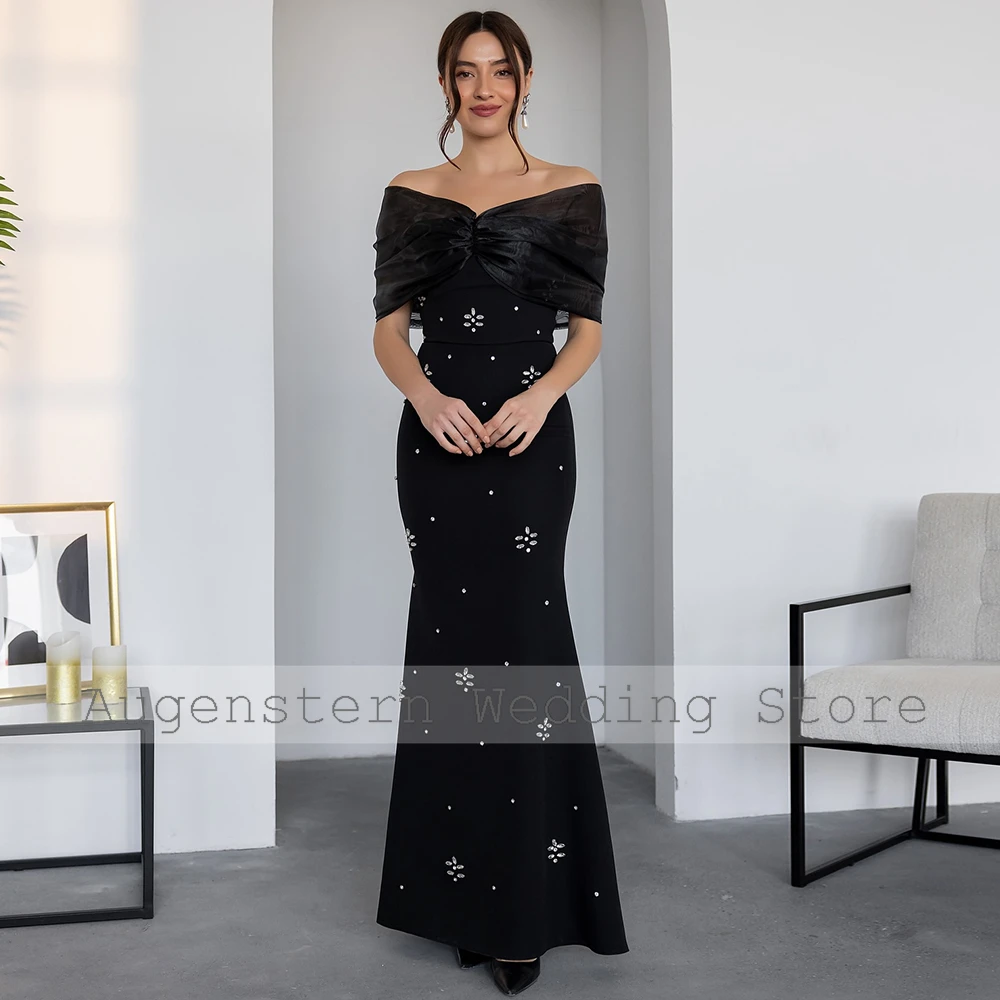 2025 여성용 럭셔리 드레스 웨딩 크레이프 원단 머메이드/트럼펫 웨딩 파티 드레스 화이트 오프숄더 크리스탈 프롬 드레스