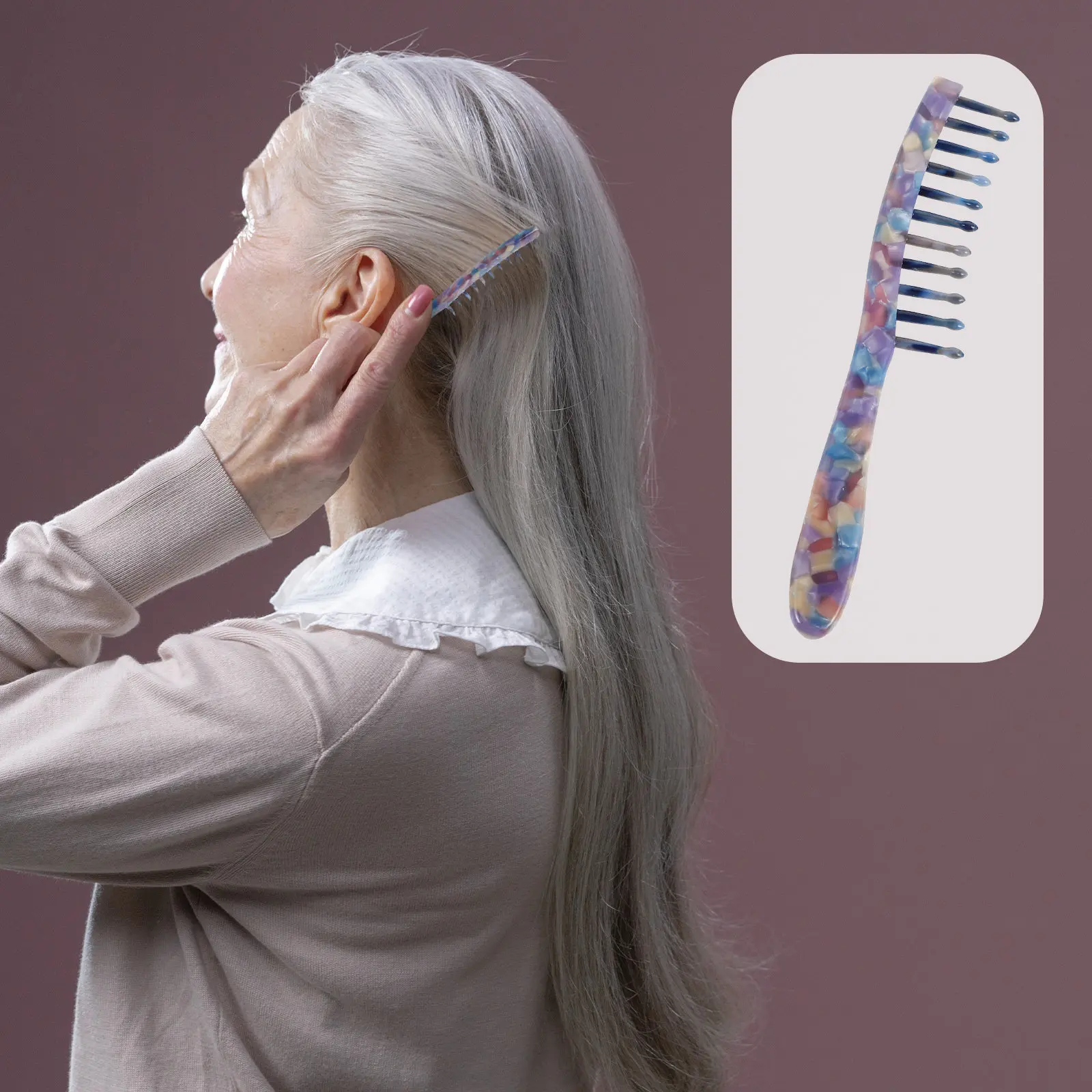 

Wide Tooth Comb Retro Marble Pattern Long Handle Colorful Floral Design Hair Detangler for Curly Hair Rat Tail Combs for Women