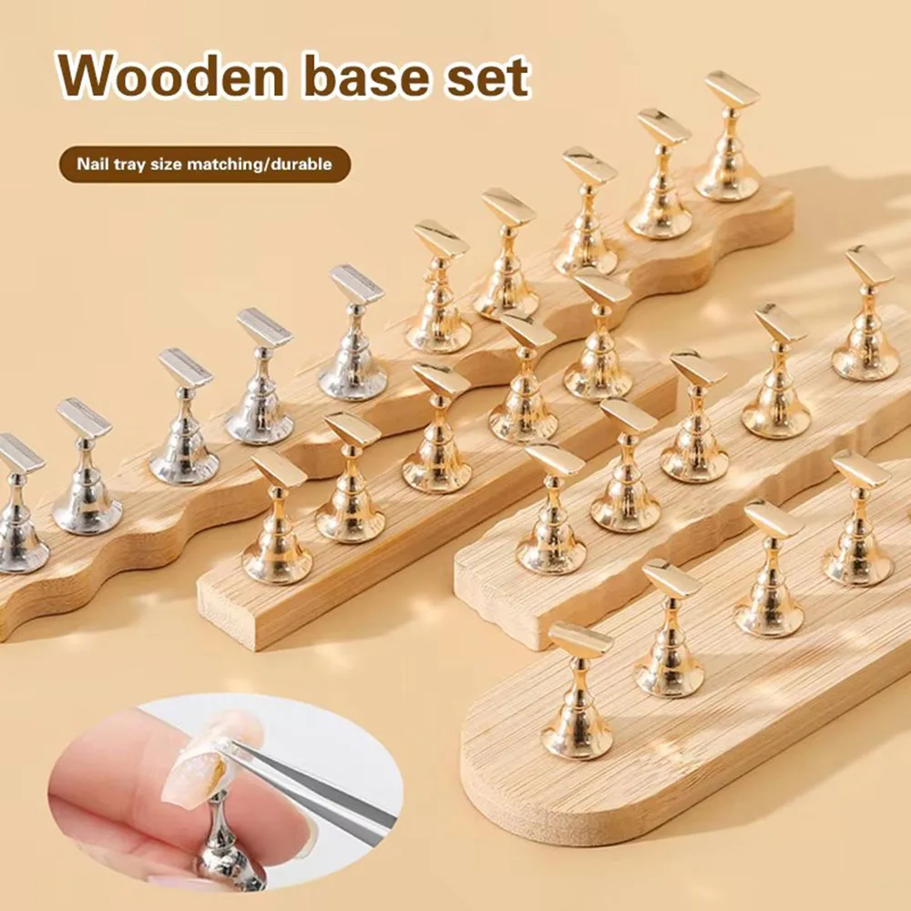 5/10Pcs Nail Art Display Magnetic Nail Holder False Nail Tip Practice Stand Wooden Base Holder for Art Salon DIY&Practice Tools