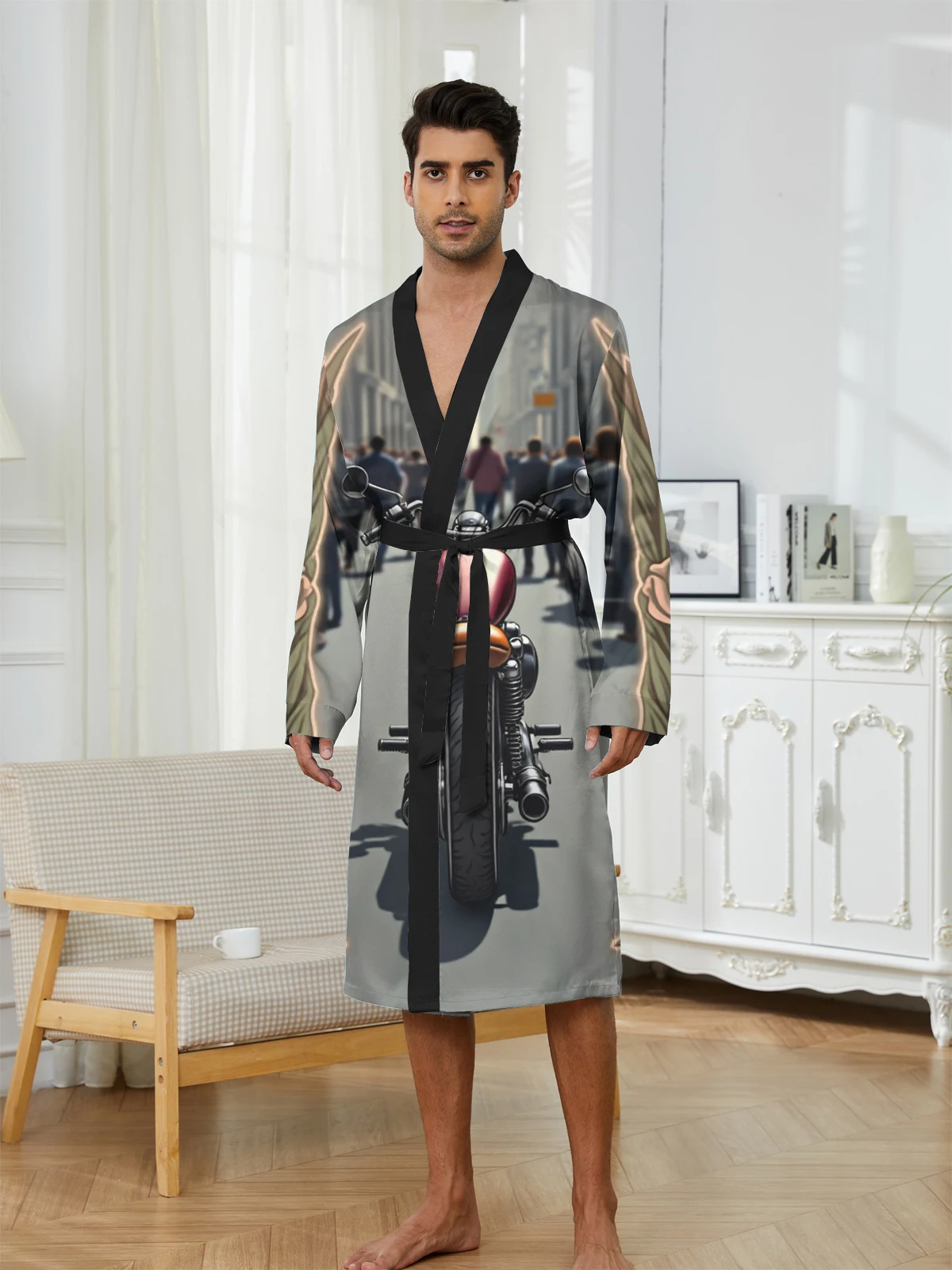 1pcs Men's Robes 2026 Spring/Summer Graphic bath robe 3D Printed Bathrobe man Robes sleepwear Breathable dressing gown