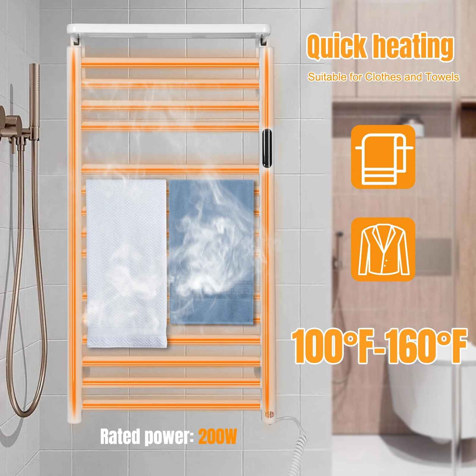 

15 Bars Bathrobe Warm Rack with Timer & Temperature Control Home Towel Radiator IP56 Waterproof for Family Swimming Pool Salon