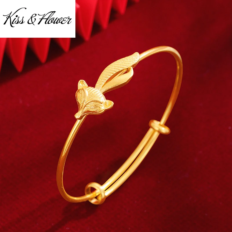 

KISS&FLOWER 24KT Gold Cute Fox Bracelet Bangle For Women Fine Wholesale Jewelry Wedding Party Bride Mother LadY Girl Gift BR314