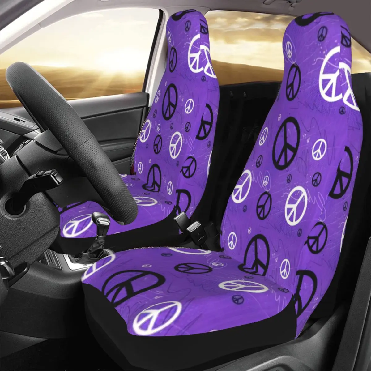 

Hippie Style Peace Signs Car Seat Cover Custom Printing Universal Front Protector Accessories Cushion Set