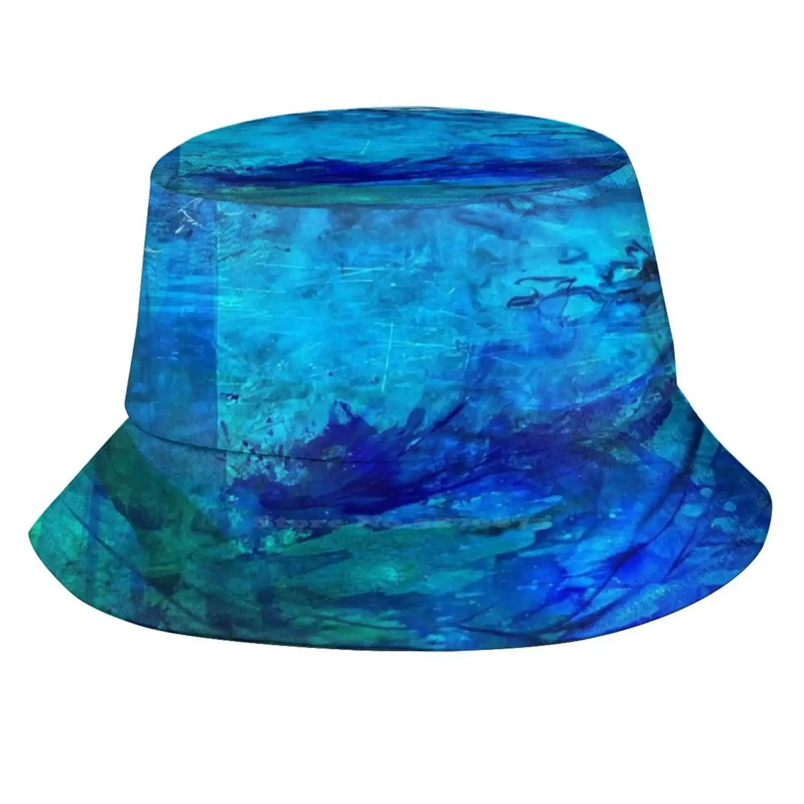 Water As Rain Ocean Clouds Flat Top Breathable Bucket Hats Wave Ocean Rain Cloud Abstract Bluegreen Water Cycle Land And Sea