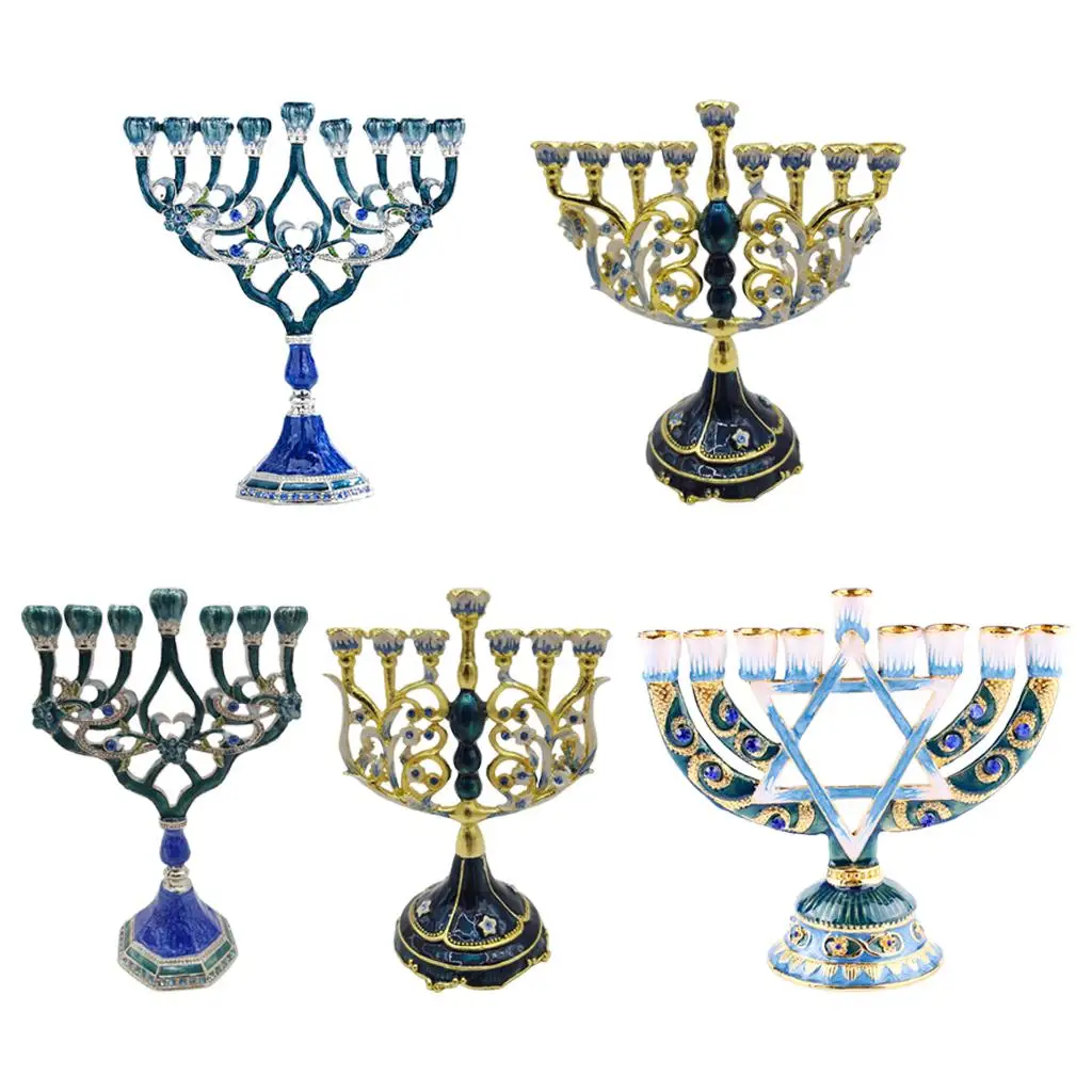 Retro Candle Holder Hand Painted Enamel Jewish Candlestick Holy Land Gift