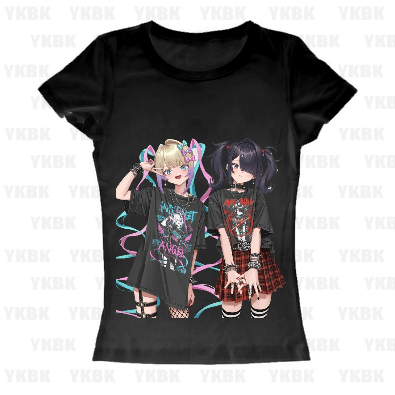 Grunge Alt Women Anime Needy Girl Overdose Print T‑shirt Ame Chan Y2K Slim Fit Short Sleeve Harajuku Casual Tee Top