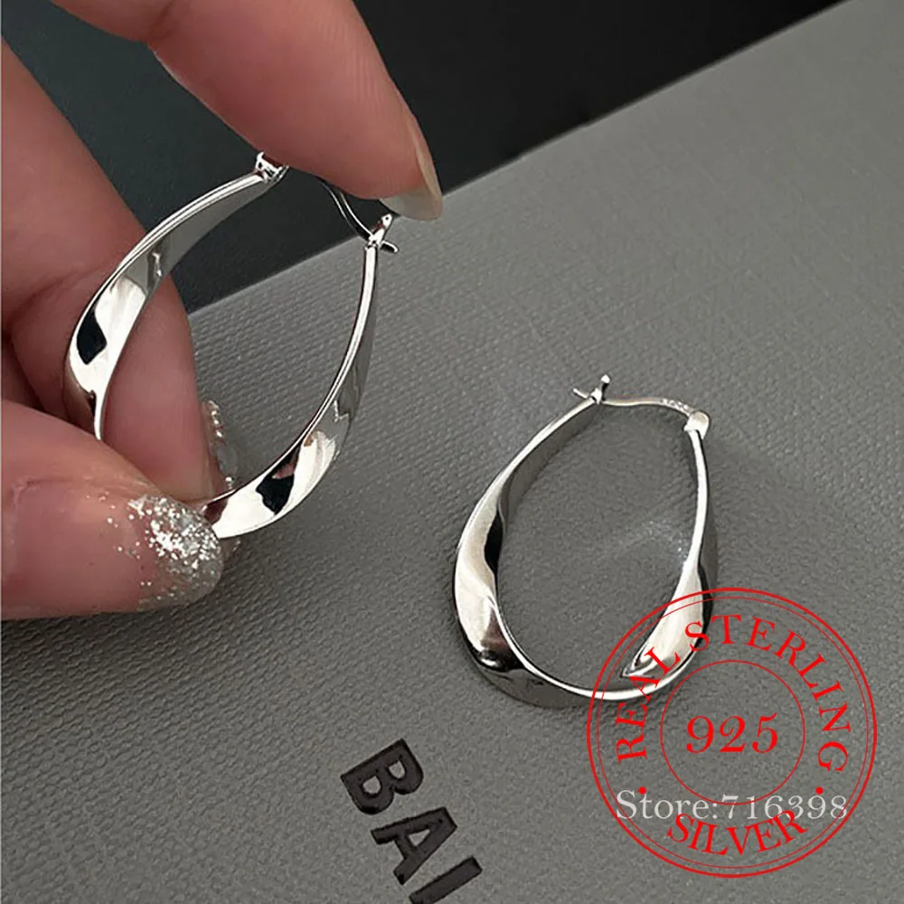 Twisted Circle Smooth U Shape Big Hoop Earrings dla kobiet 925 Sterling Silver Hoops Biżuteria damska Prezent Aretes De Mujer