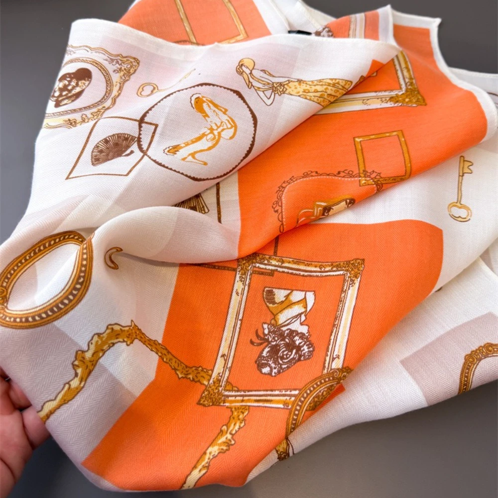 65*65 سنتيمتر الفاخرة طباعة القطن يشعر الحجاب ربيع الخريف الدافئة رئيس الأوشحة الرقبة المرأة موضة الديكور لينة Foulard باندانا