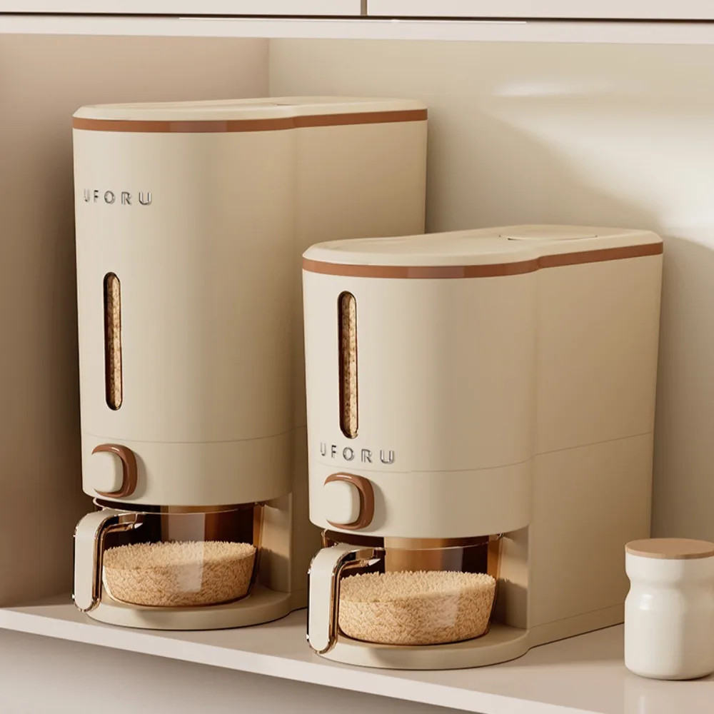 

22.05LB Large Rice Storage Container with Airtight Flip-Top Lid - Heavy-Duty Plastic Grain Bin for Kitchen & Pantry, Beige