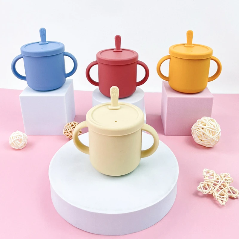 BPA FREI Silikon Baby Fütterung Set Sauger Schüssel Teller Stroh Tasse Löffel Gabeln für Kinder Baby Geschirr Kinder Gerichte – Detail 16