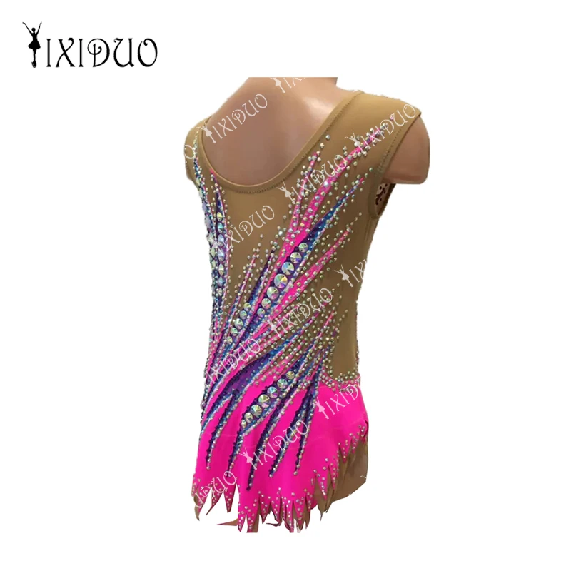 Competition Sleeveless Rhythmic Gymnastics Leotards Handmade Rhinestones Diamond Look Women Girls Artistic Gymnastics Leotards