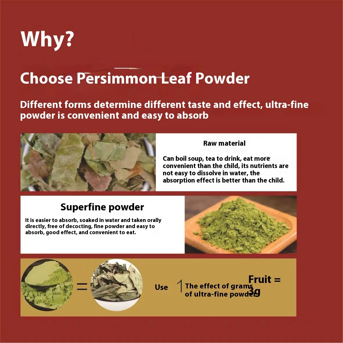 Post-Frost Persimmon Leaf Powder 500g - Air-Milled Fine Grind for Natural Dark Spot Targeting & Tone Evening