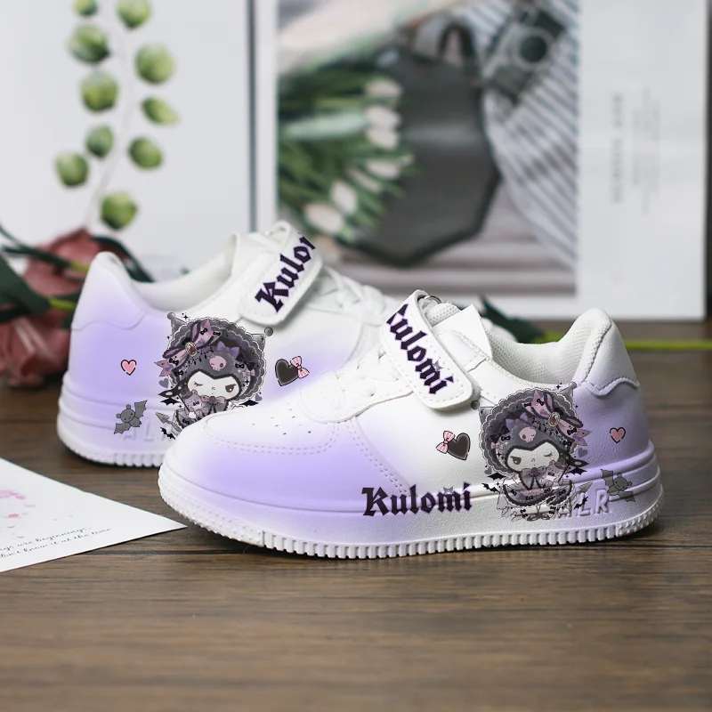 Kuromi Board Shoes Sanrio Tennis Shoes Girls Casual Sneakers Kawaii Kuromi Sport Shoes New Kids White Shoes Size 26-37