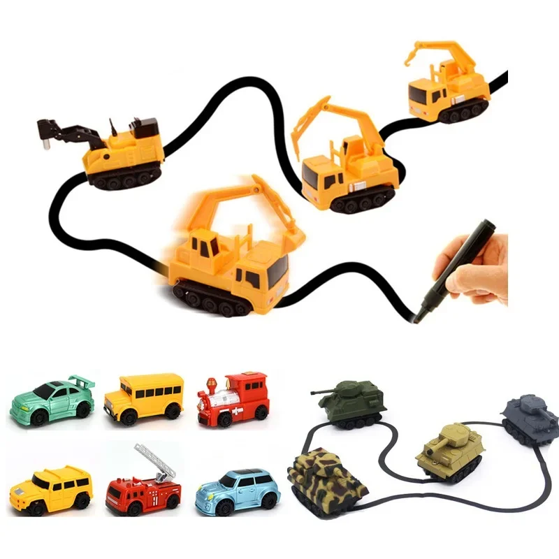 Robot Following Line Induction Educational Inductive Toys Car Truck Machine Follower DIY Diecast Vehicle Magic Pen Penguin Pig