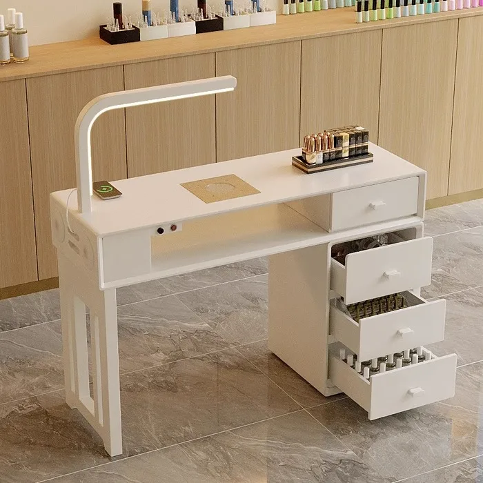 

Cream Style Design Nail Table With Storage Multifunctional Simple Premium Nail Table With Lam And Dust Collector Mesa Furniture