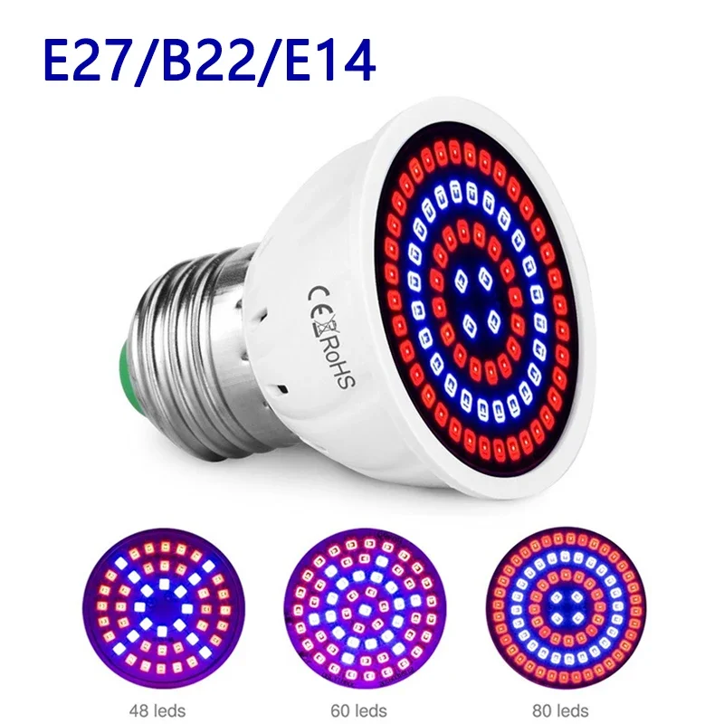 Luz LED de crecimiento hidropónico, bombilla Led de espectro completo, lámpara UV de 220V, plántulas de flores y plantas de alta calidad, E27, B22,