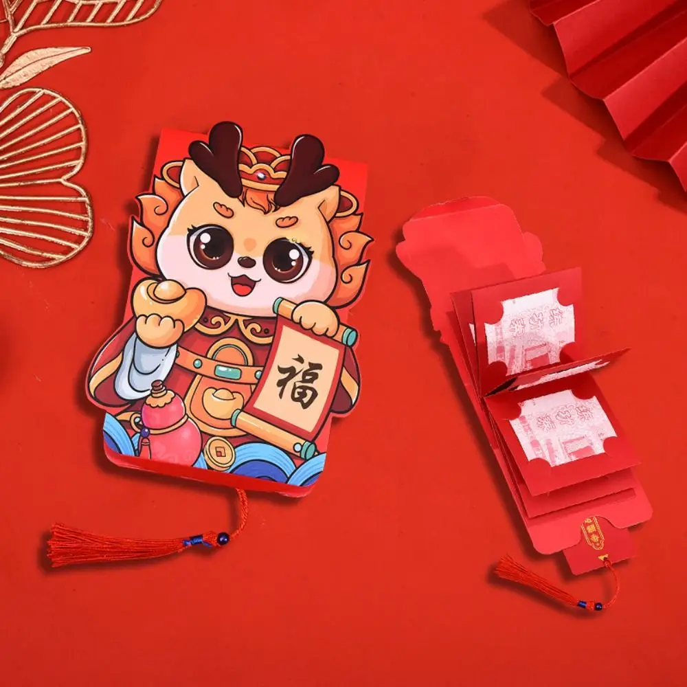 

2024 New Year Packet Pull-out Money Pocket Luck Money Bag Best Wishes Blessing Bag Good Luck Dragon Pattern Red Envelope