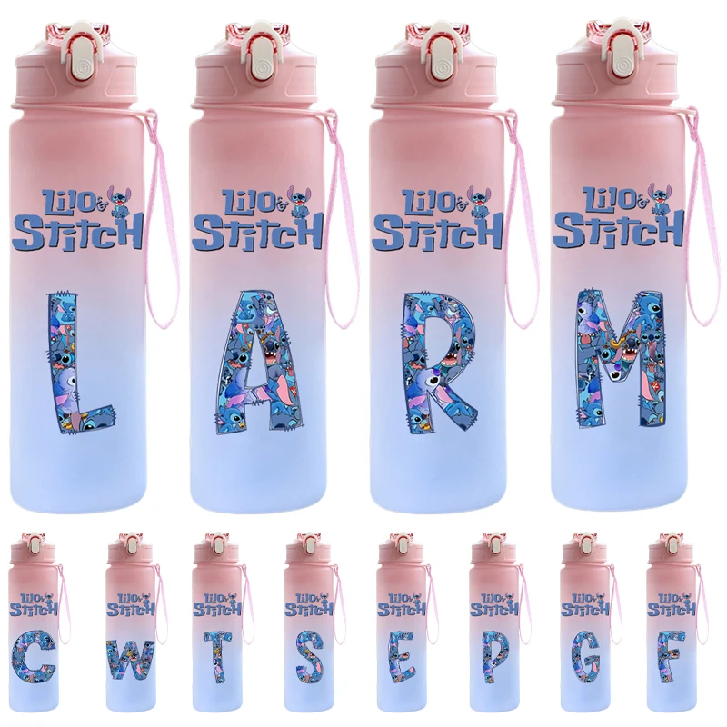 750Ml Gradient Drinking Cup Disney Lilo Stitch Portable Plastic Water Bottle Outdoor Sports Drinking Cup Portable Water Cup