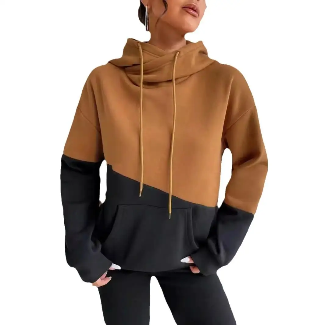 Sudadera con capucha para mujer con ket Blo empalme Dstring Long Sve Street Sle fibra de poliéster 2024 otoño Faion