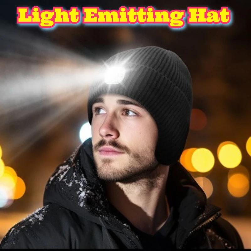 

LED Headlamp Beanie Hat Wearable Light Up Knit Cap Night Running Jogging Outdoor Sports Safety Reflective Warning Light Adults