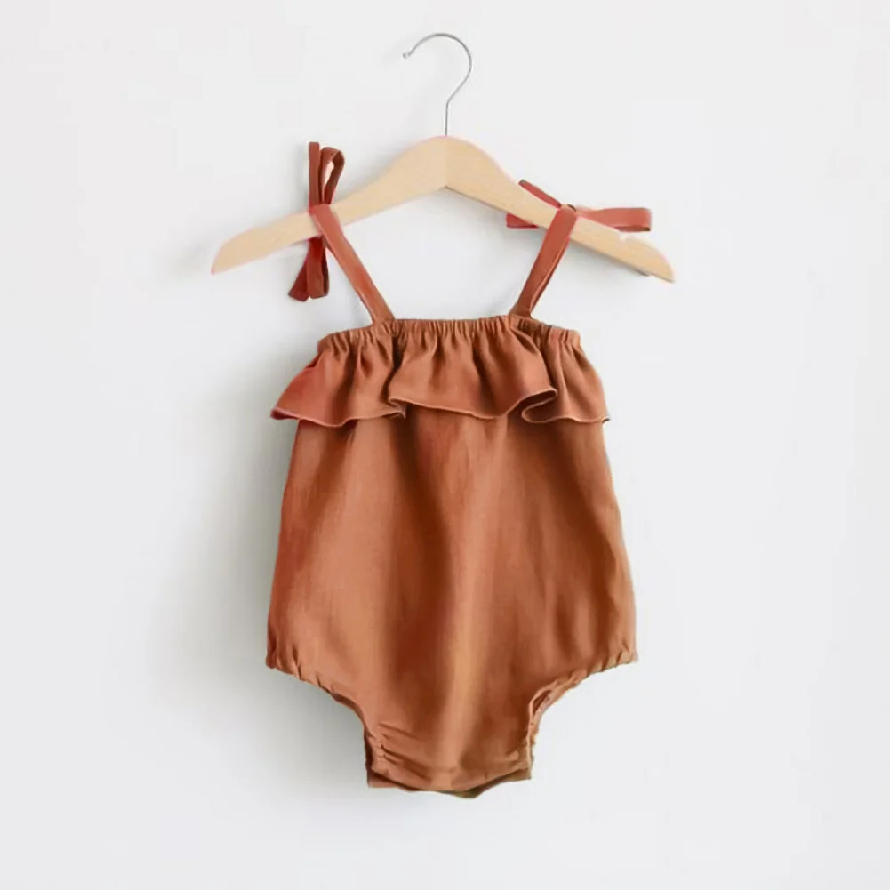 Bebê recém-nascido Meninas Macacão De Algodão Sólido Ruffles Slip Strap Playsuit Onepiece Roupas De Bebê Romper
