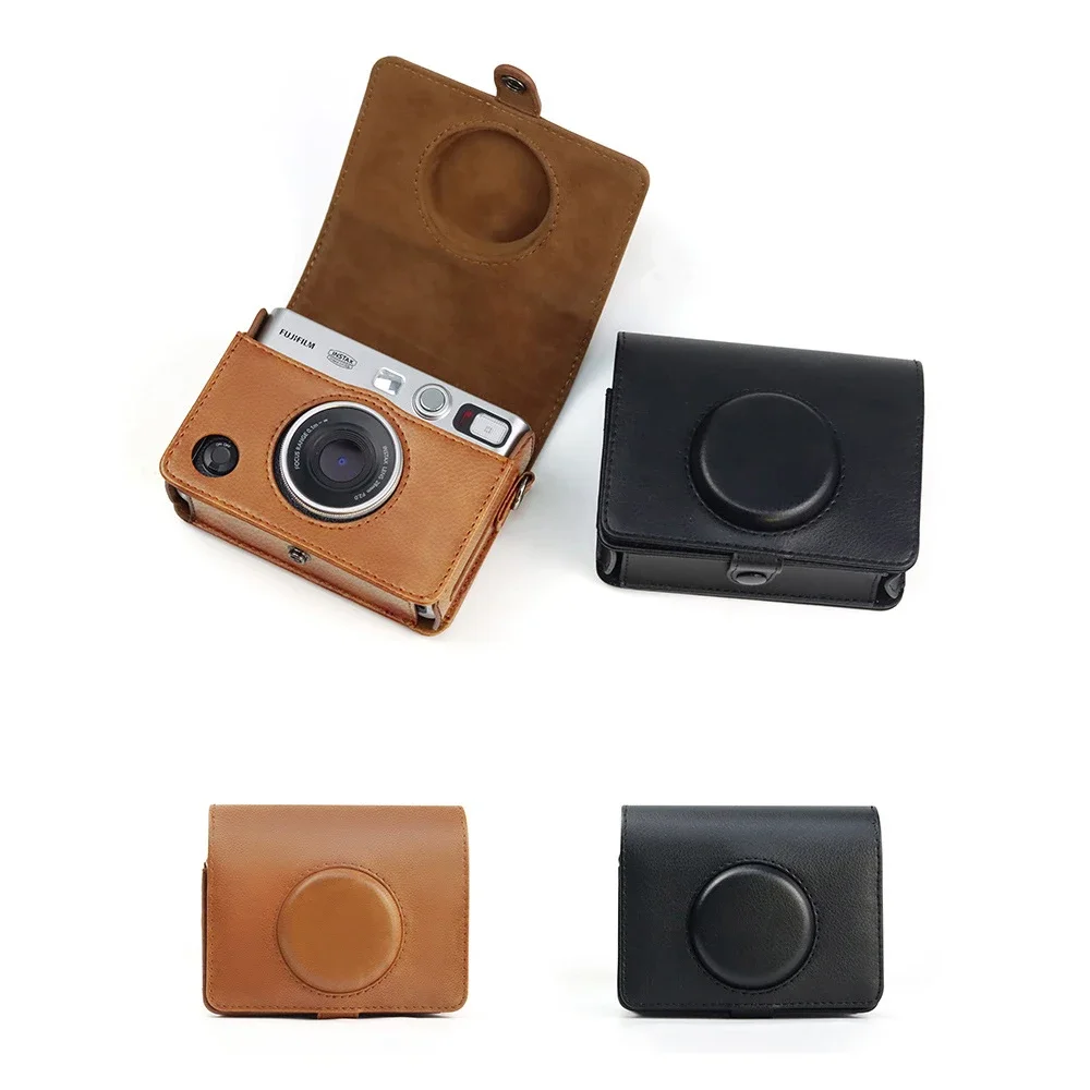 Retro Leather Case for Fujifilm Instax Mini EVO Instant Camera Storage Bag Hard Protective Shell with Shoulder Strap Accessories