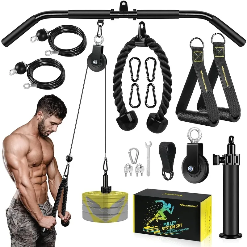 

RENRANRING Fitness LAT and Lift Pulley System Gym - Upgraded LAT Pull Down Cable Machine Attachments, Loading Pin