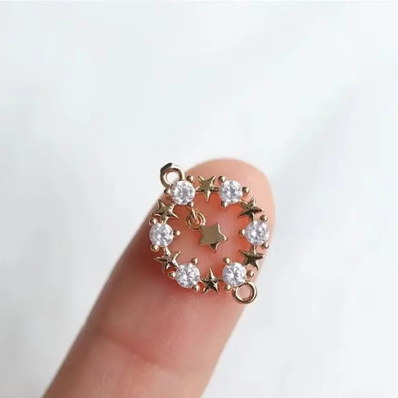

1PCS 17x12mm 14K Gold Color Smart Star Zircon Double Hanging Ring Pendant DIY Necklace Bracelet Handmade Charm Accessories