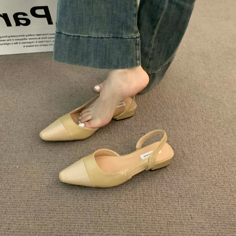 Women summer new PU leather simple solid color shallow slip-on sandals 2024sexy pointed designer daily shopping women high heels