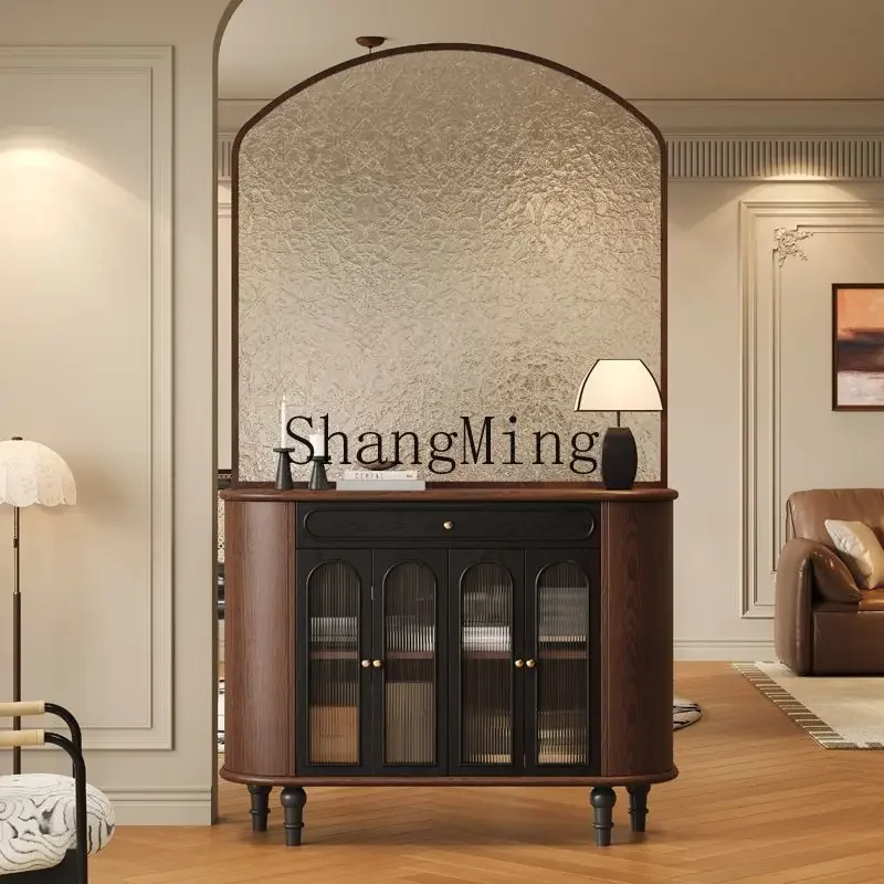 

SM retro home entrance cabinet solid wood living room integrated storage cabinet screen partition cabinet