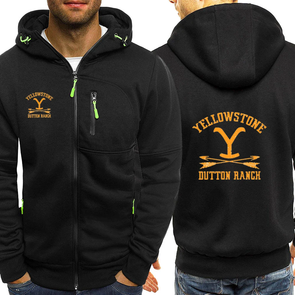 Yellowstone Dutton Ranch 2024 Men Tri-color Hooded Jacket Spring Autumn Comfortable Leisure Slim-fit Spliced Harajuku Zipper Top