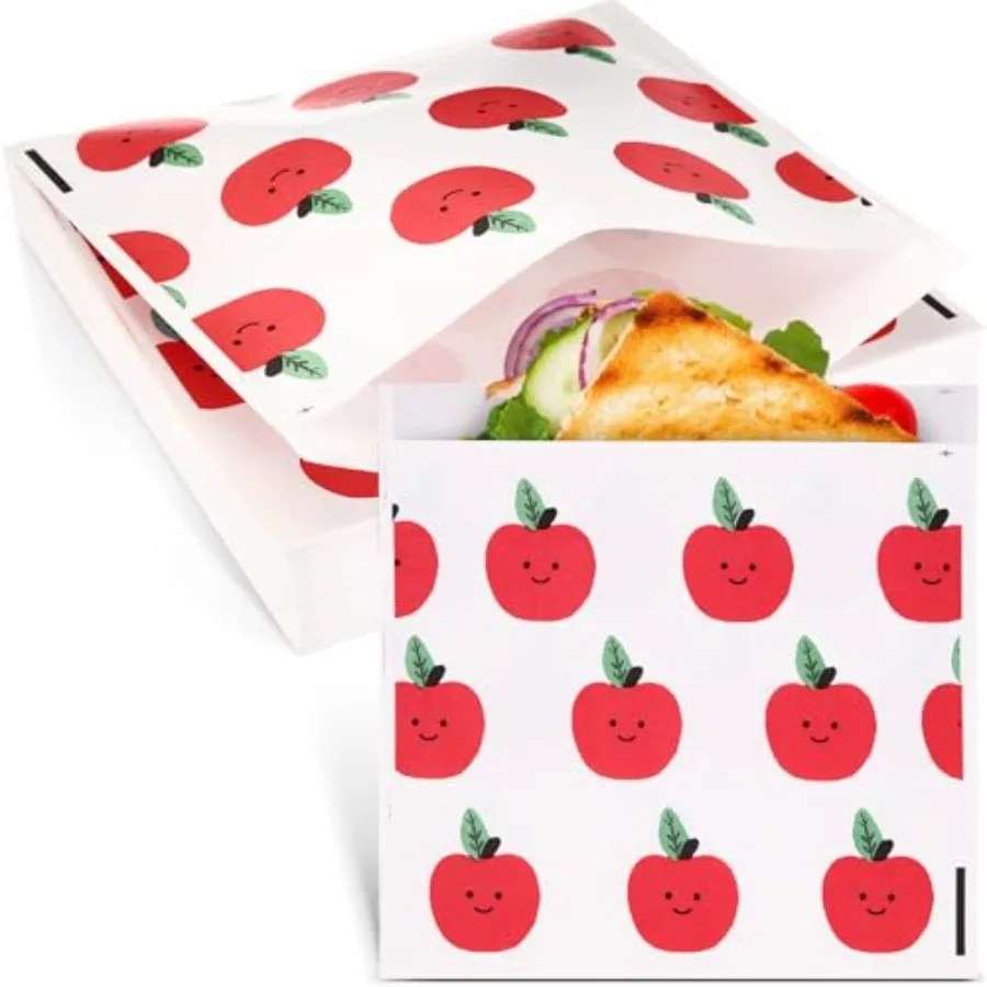 

200 Pcs Paper Sandwich Bags Sealable Food Storage Disposable Lunch Bags for Family Use Recyclable Grease Resistant Paper Snack