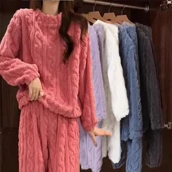 Women's Winter Coral Velvet Fairy Jacquard Loose Plus-size Casual Pants Home Wear Pajama Set Warm Can Be Worn Outside