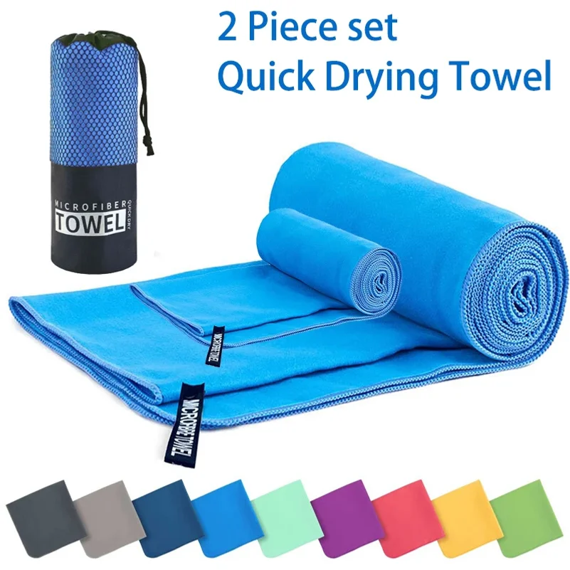 2-pcs Microfibre Set Sports Towel Fitness Swimming Towel Body Bath Towel Can Be Used for Yoga Running Camping Beach Washcloth To