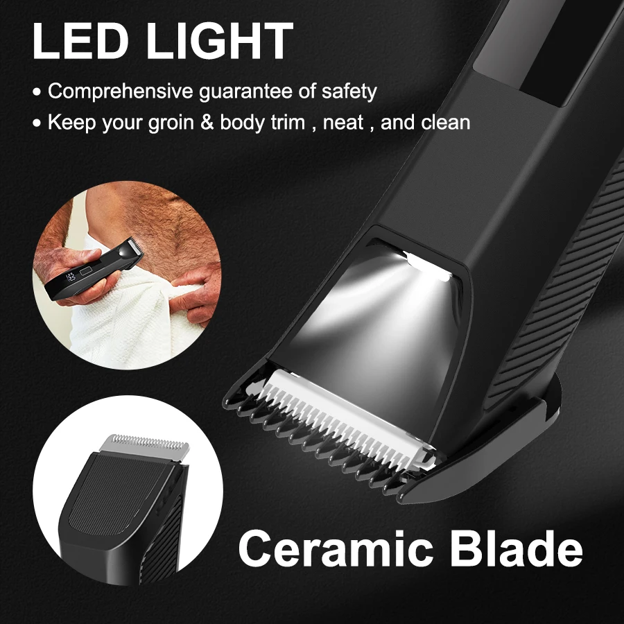 IPX6 Waterproof 2-in-1 Groin/Body Trimmer - SkinSafe Dual Head Foil Blades, Wet&Dry Cordless Groomer with USB-C Fast Charging