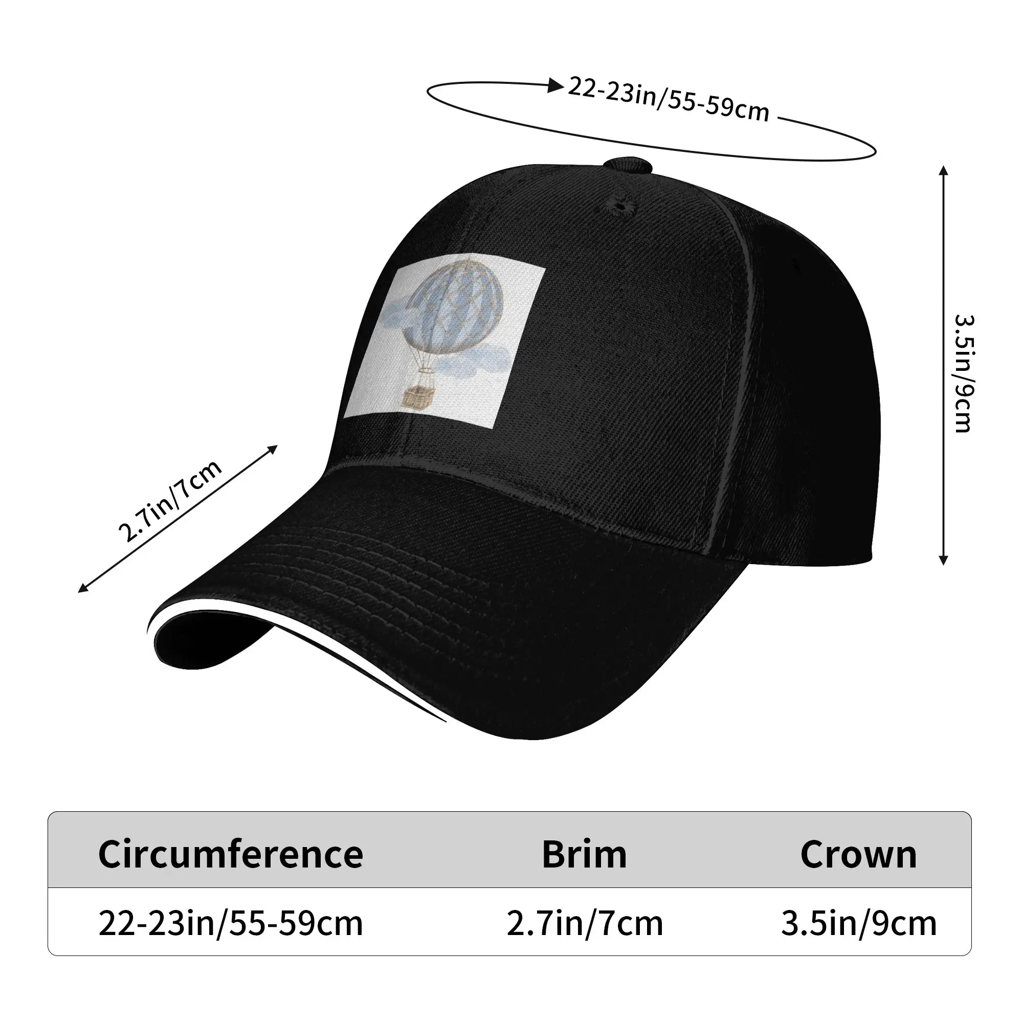Blue Vintage Hot Air Balloon Cap Casual Baseball Caps Adjustable Hat Hip Hop Summer Unisex Baseball Hats Customizable