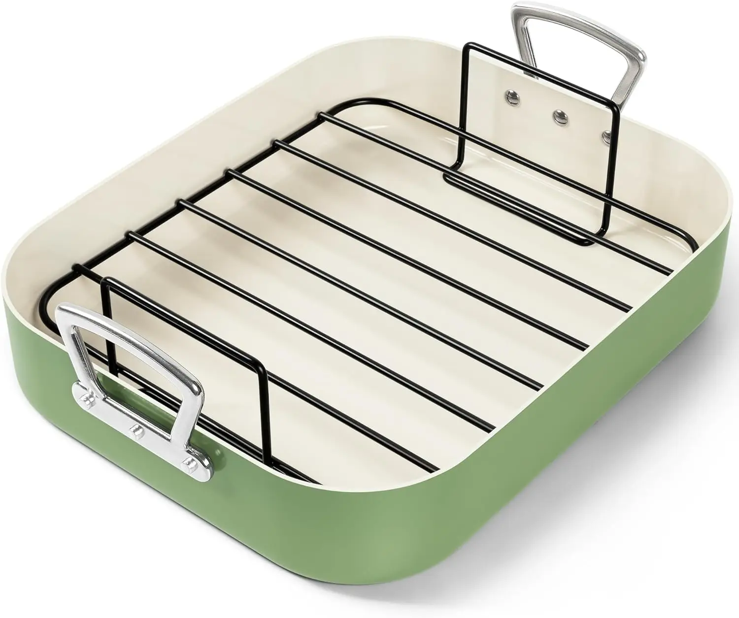 

Michelangelo Roasting Pan 15 x 13 x 3” Roasting Pan with Rack - Non-Stick Ceramic Coated - Non Toxic, PTFE & PFOA Free