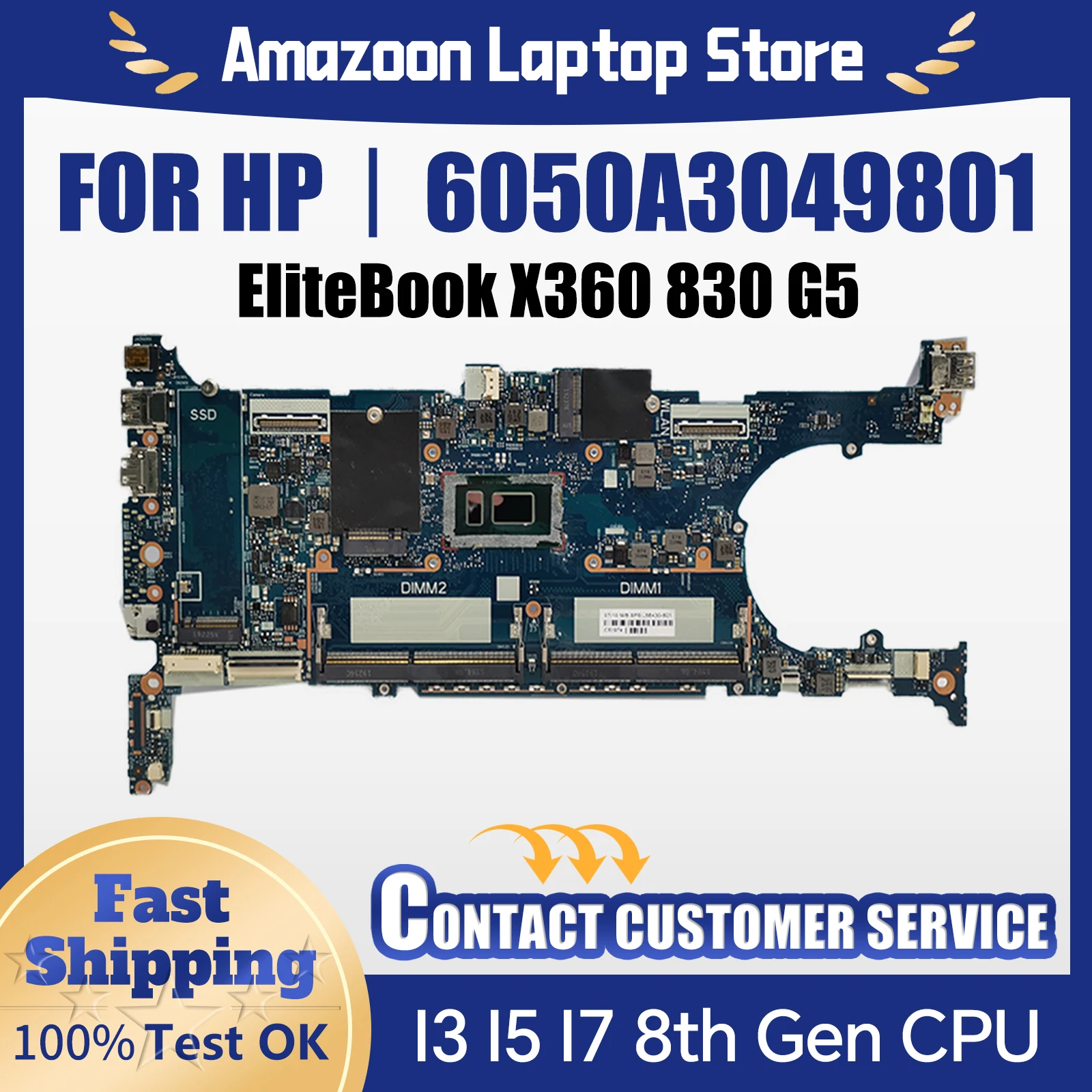 For HP EliteBook X360 830 G5 Laptop Motherboard 6050A3049801-MB-A01 Notebook Mainboard WIth I3 I5 I7 8th Gen CPU