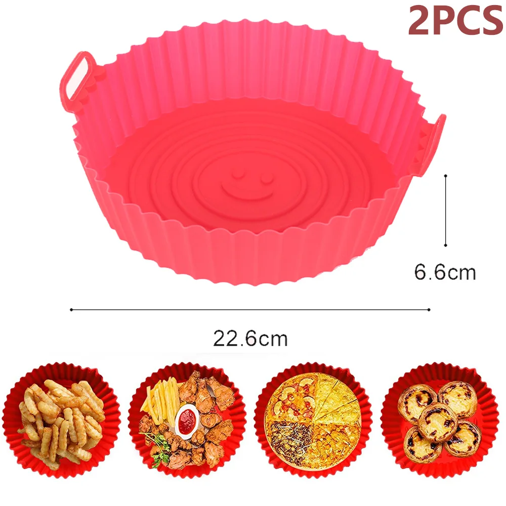 2Pcs Air Fryer Silicone Basket Silicone Mold Airfryer Oven Baking Tray Pizza Fried Chicken Basket Reusable Pan Liner Accessories