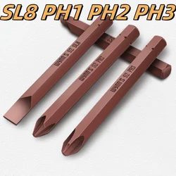 Screw Driver Bit SL8 PH1 PH2 PH3 S2 Alloy SteelStrong Magnetic Bits For Impact Wrench Slotted Screw Hex Phillips Slotted Head