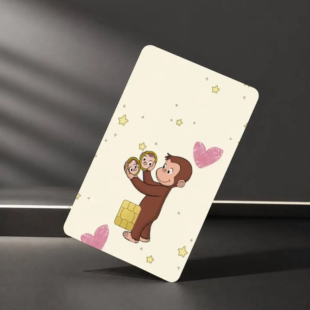 C-Curious George Cute Monkey Kids Graphic Sticker Film Tape Skin for Credit Card Debit Card Waterproof Stickers
