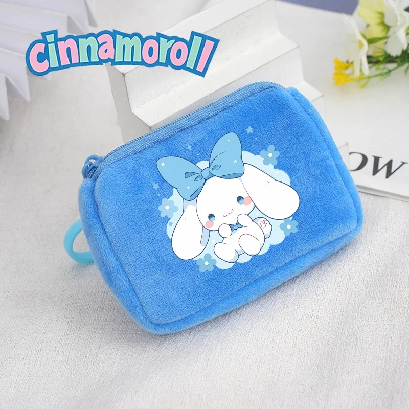 Sanrio Plush Coin Purse Cute Cinnamoroll Cartoon Anime Wallet Zipper Mini Earphone Money Storage Bags Fashion Kids Kawaii Gifts