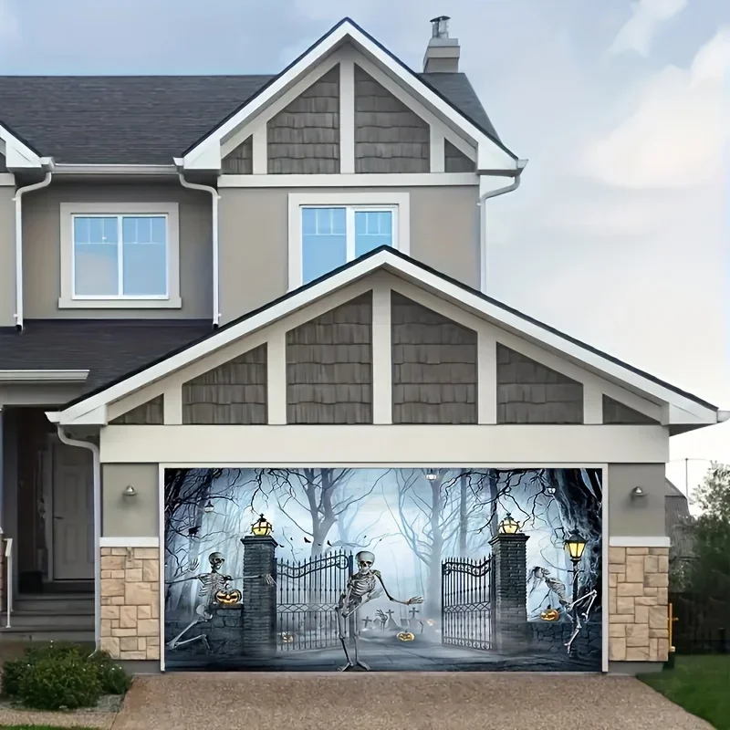 VIKAMA Halloween Garage Door Banner Ghost - ديكور خارجي كبير خلفية مثالية للحفلات والاحتفالات والعطلات