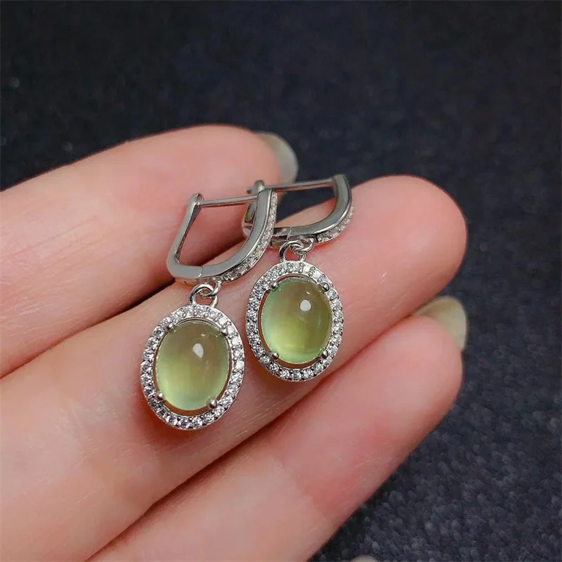 Natural Prehnite Original 925 Sterling Silver Drop Earrings Fine Genuine Gemstone  S925 Jewelry Design with Certificate