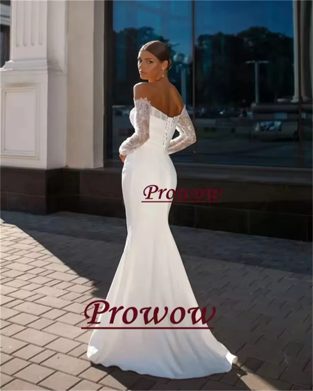 

DY Lace Long Sleeve Sweetheart Mermaid Wedding Dress Pleat Open Back Off The Shoulder Bridal Gown Vestido De Novia Customized