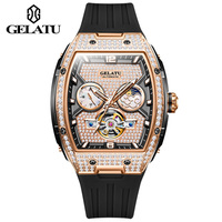 GELATU 6016 Luxury Ladies' Watch Flywheel Skeleton Full Diamond Watch Moon phase Waterproof Silicone Strap Wristwatch Women