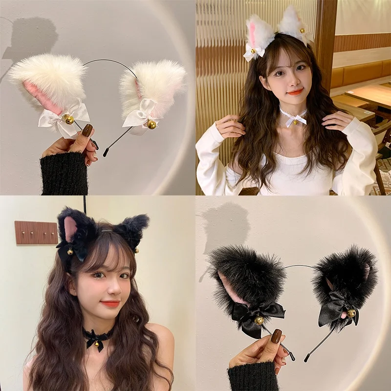 New Cute Cat Ears Hairband for Women Fashion Plush Bell Cosplay Animal Fox Headband Sexy Hair Band Girls Hair Accessories