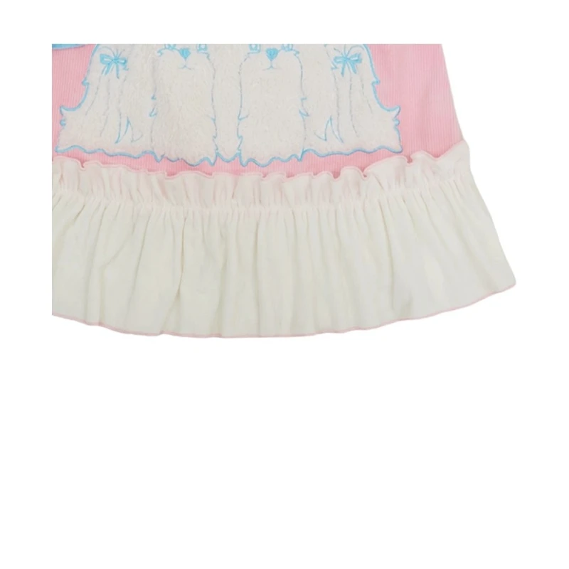 2025 Autunno Inverno Nuova stampa animalier Velluto a coste Rosa Gonna lunga da donna Design giapponese Dolce e carino Fiocco in pizzo Splicing Gonne Donna