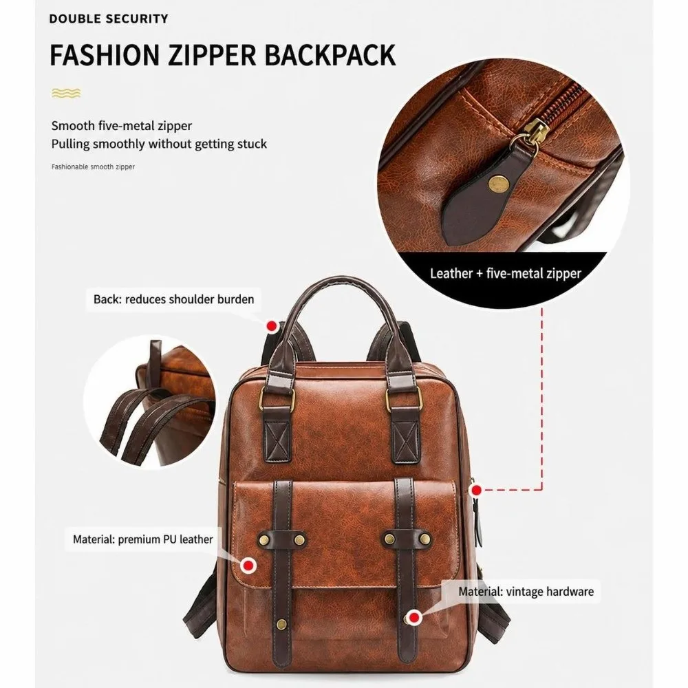 Multicolor Backpack Large Capacity Adjustable Strap Multifunctional Handbag Waterproof PU Leather Laptop Backpack Unisex