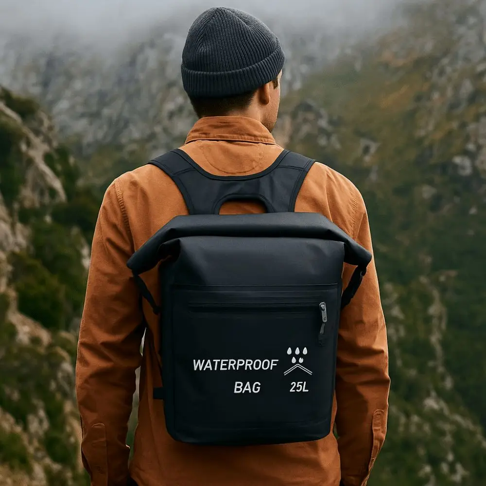 

Zipper Pocket 25L Waterproof Backpack Thickened Material Roll-Top Closure Beach Storage Bag Folding Waterproof Swimming Backpack